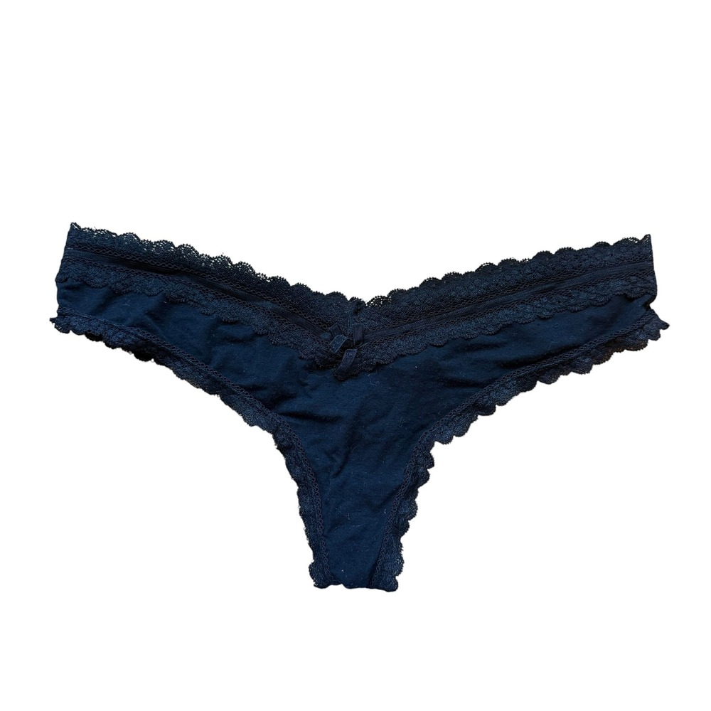 Honeydew Intimates Black Lace Trim Thong Panty Size‎ Large